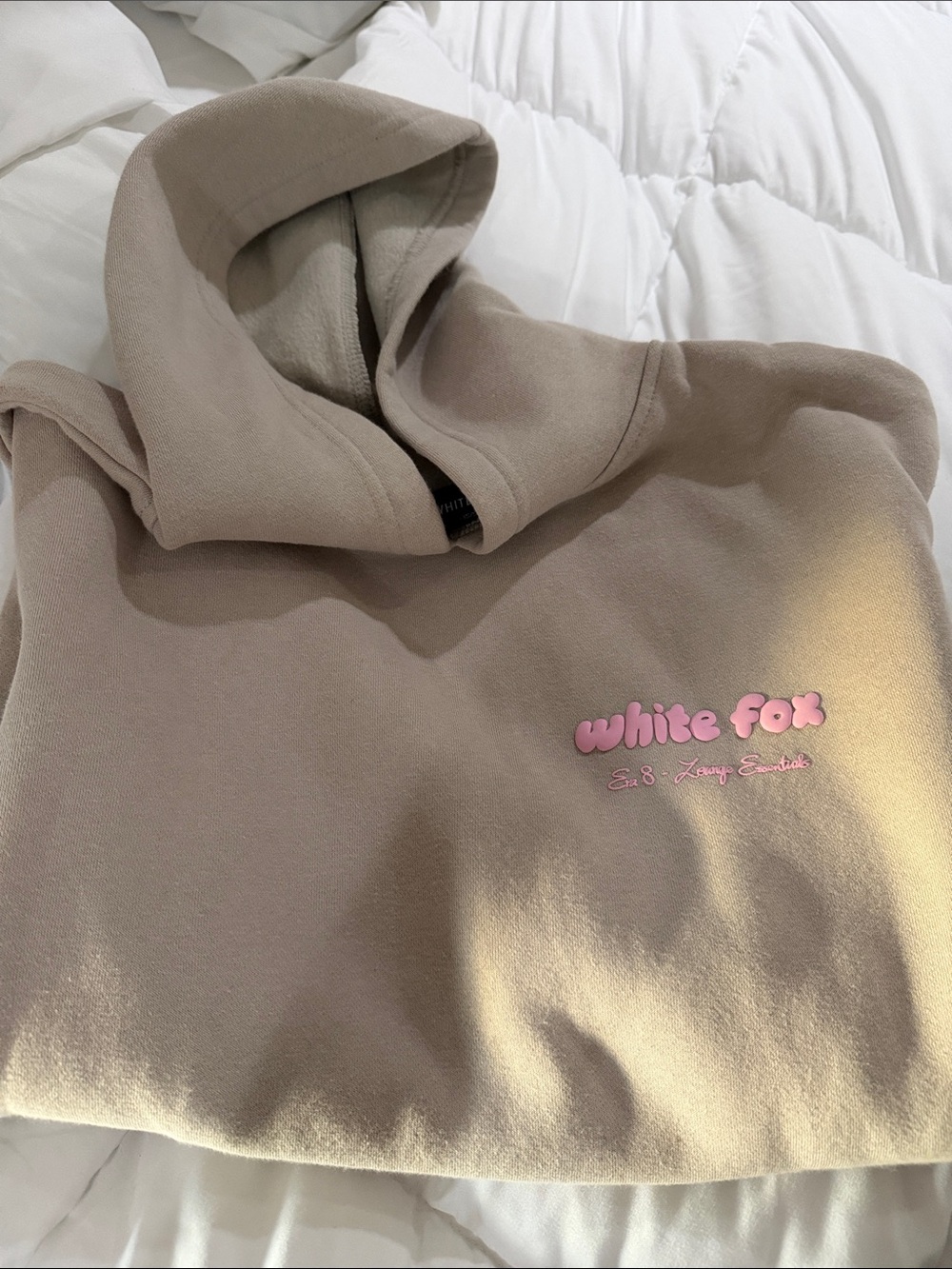 White Fox Pink Logo Taupe Hoodie